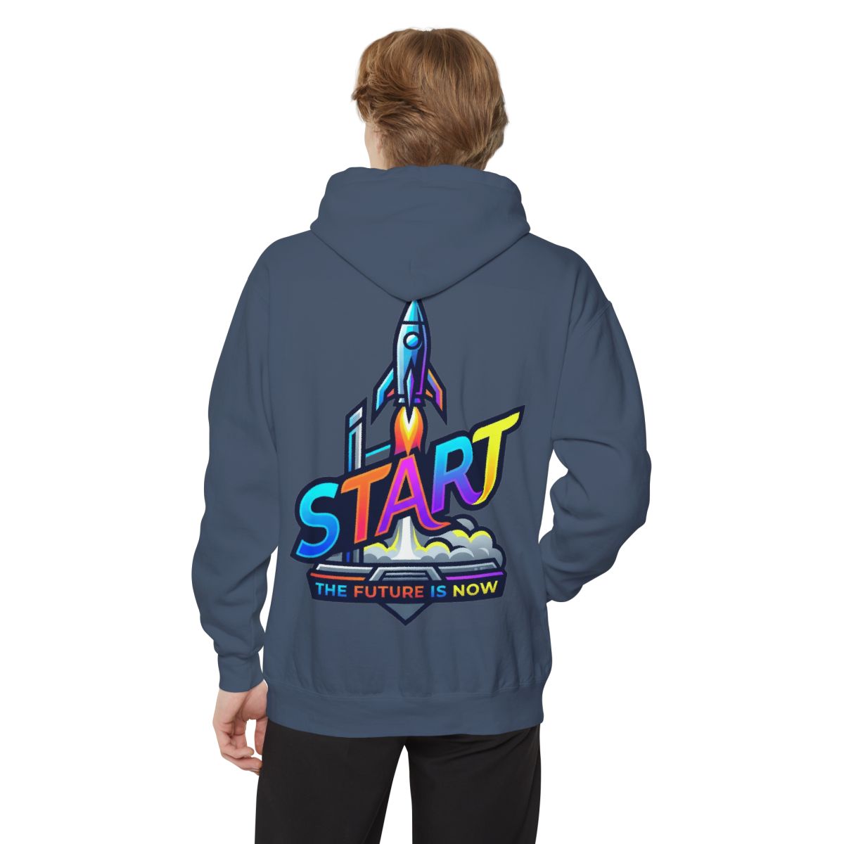 Color: Denim | Start The Future Is Now Garment-Dyed Hoodie