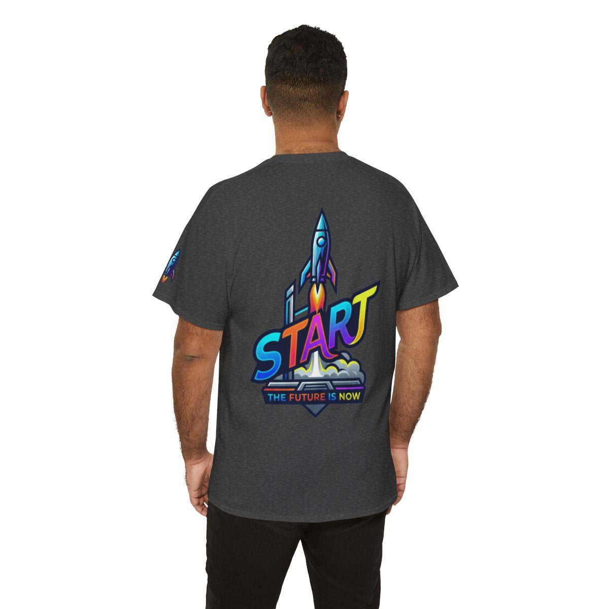 Color: Dark Heather | Start The Future Is Now Premium Graphic Tee