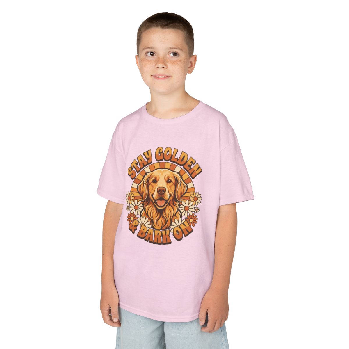 Color: Light Pink | Stay Golden & Bark On Kids Tee