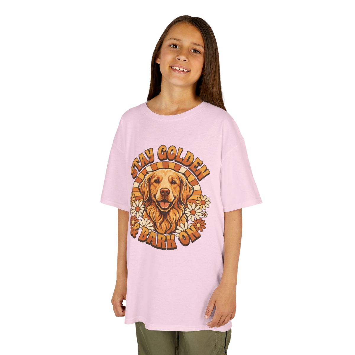 Color: Light Pink | Stay Golden & Bark On Kids Tee