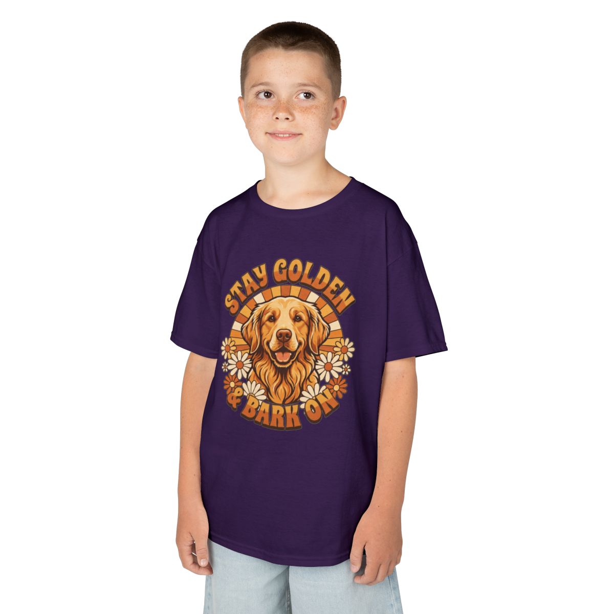 Color: Purple | Stay Golden & Bark On Kids Tee