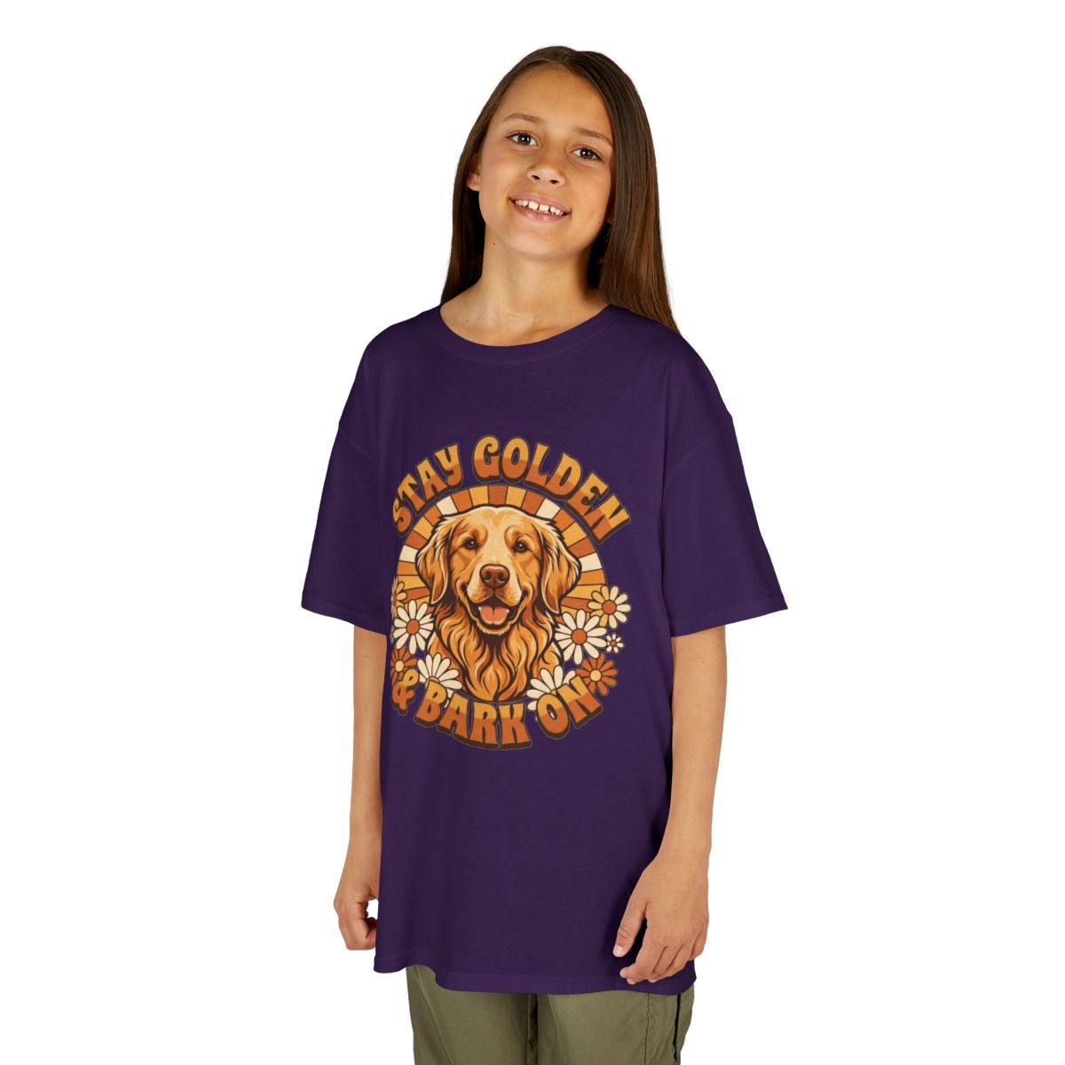 Color: Purple | Stay Golden & Bark On Kids Tee