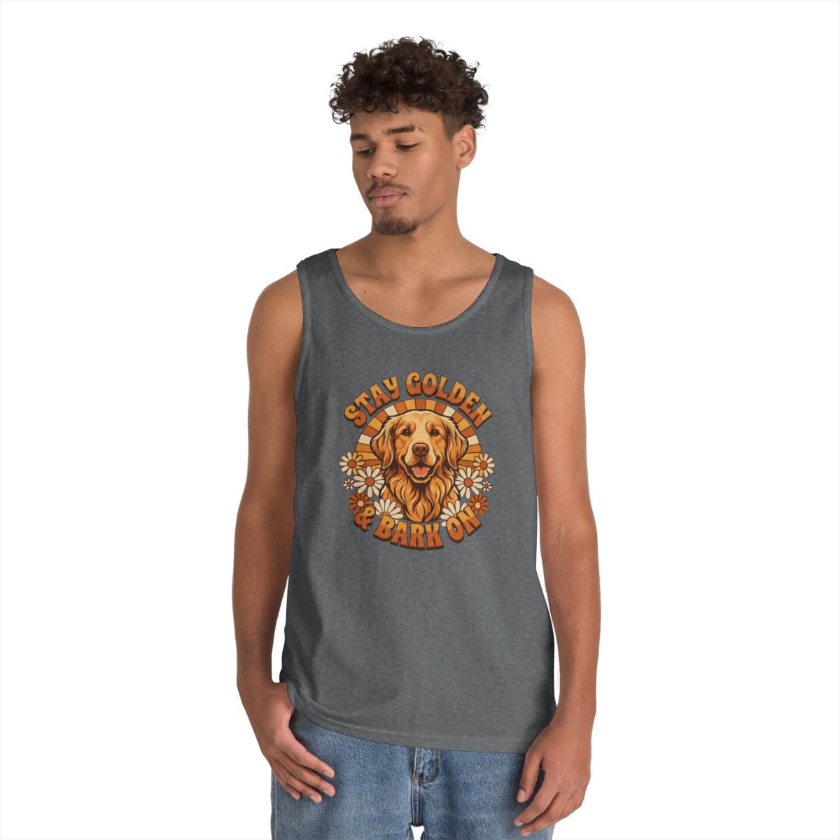 Color: Graphite Heather | Stay Golden & Bark On Tank Top