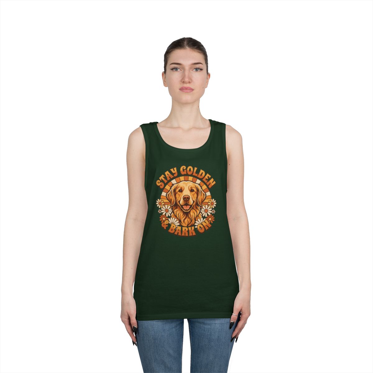 Color: Forest Green | Stay Golden & Bark On Tank Top