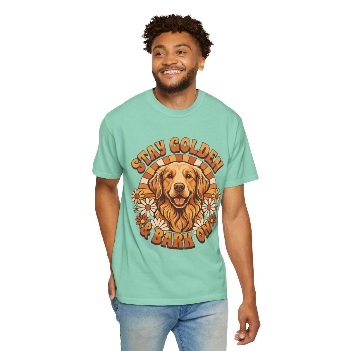 Color: Island Reef | Stay Golden & Bark On Unisex Garment-Dyed Tee