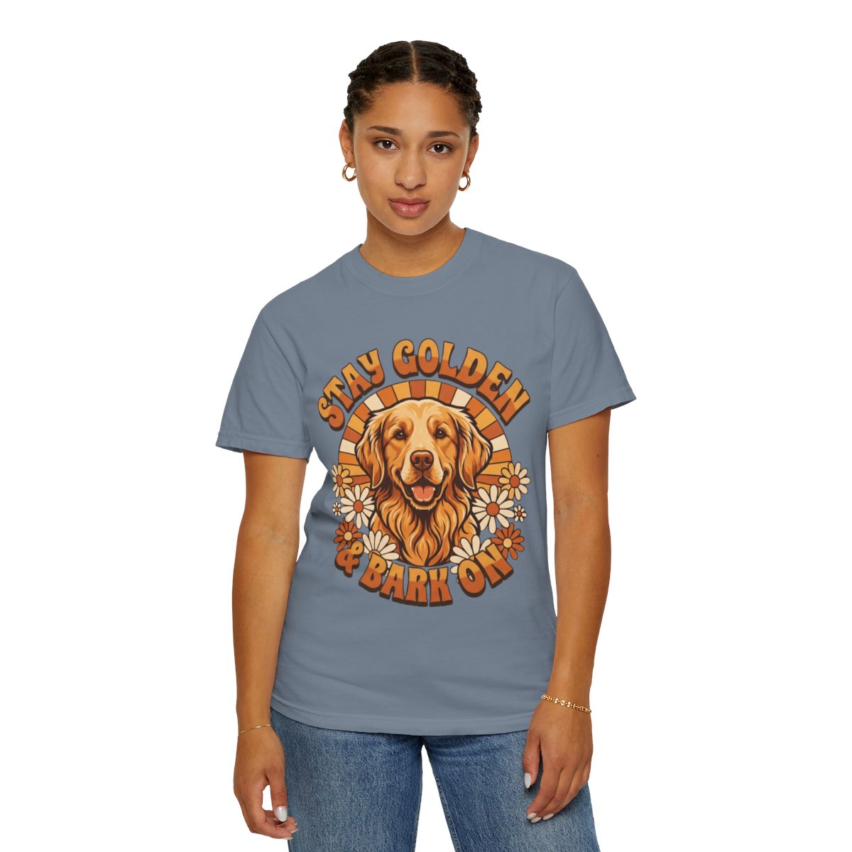Color: Blue Jean | Stay Golden & Bark On Unisex Garment-Dyed Tee