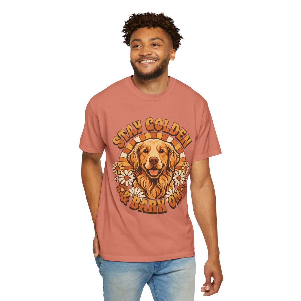 Color: Terracotta | Stay Golden & Bark On Unisex Garment-Dyed Tee