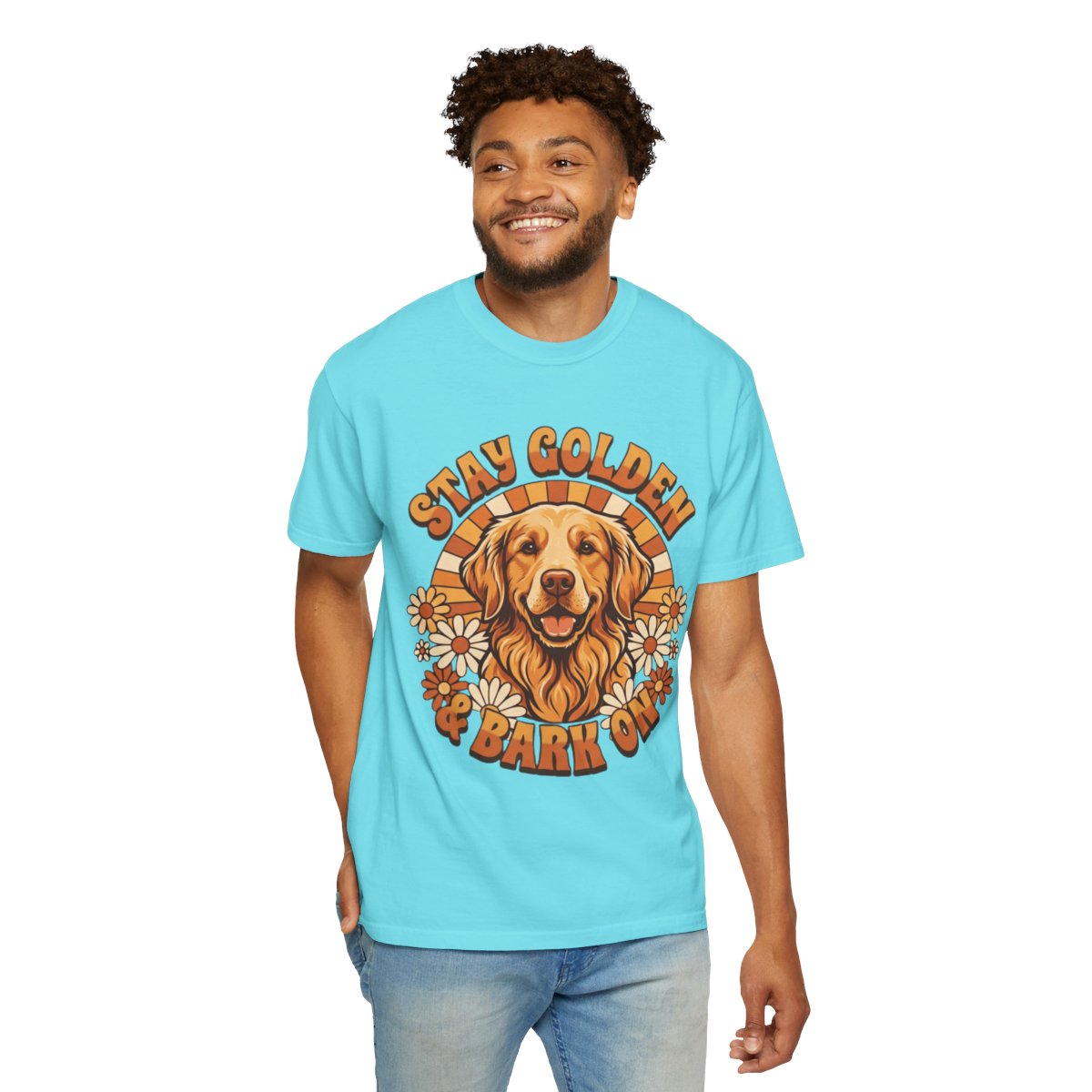 Color: Lagoon Blue | Stay Golden & Bark On Unisex Garment-Dyed Tee