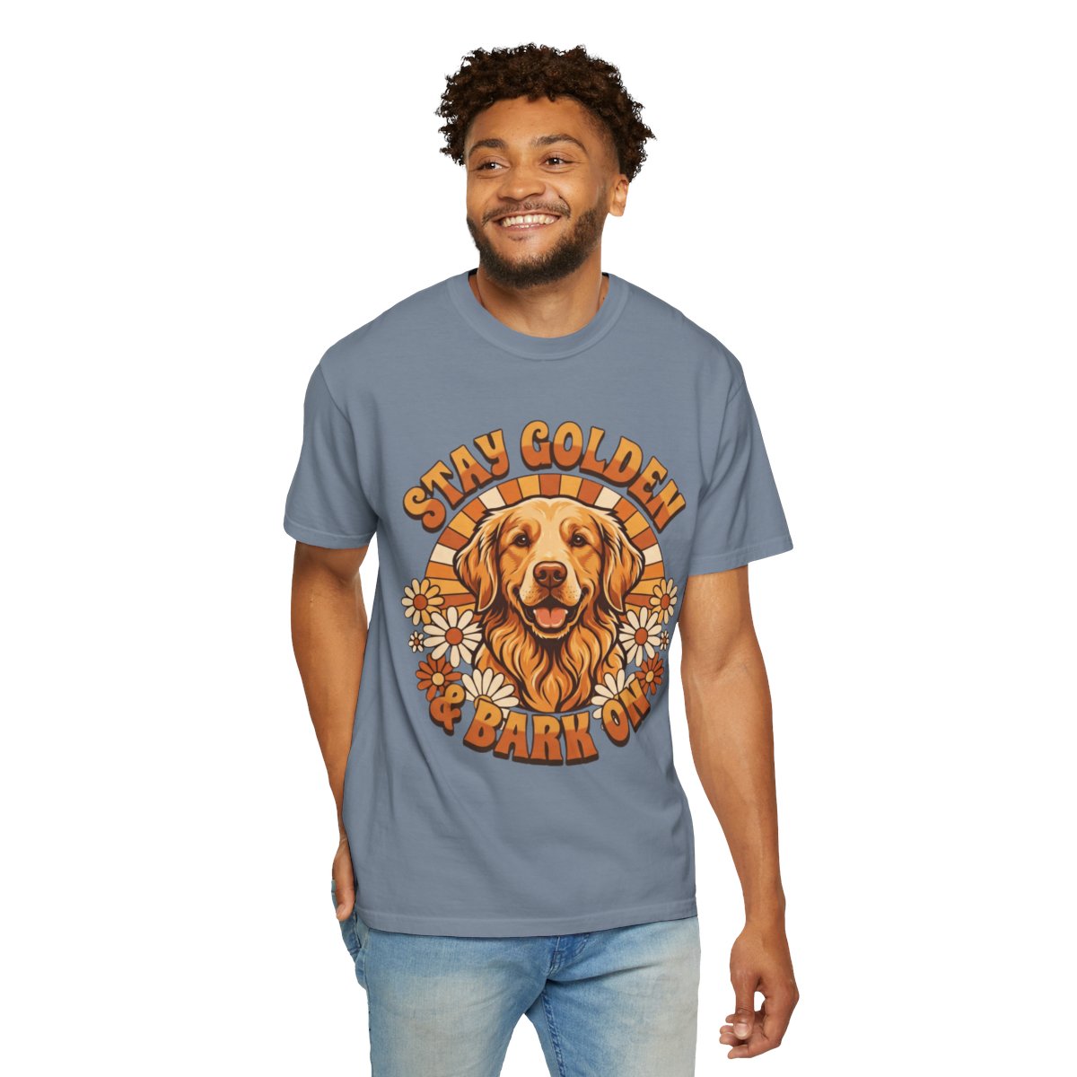 Color: Blue Jean | Stay Golden & Bark On Unisex Garment-Dyed Tee