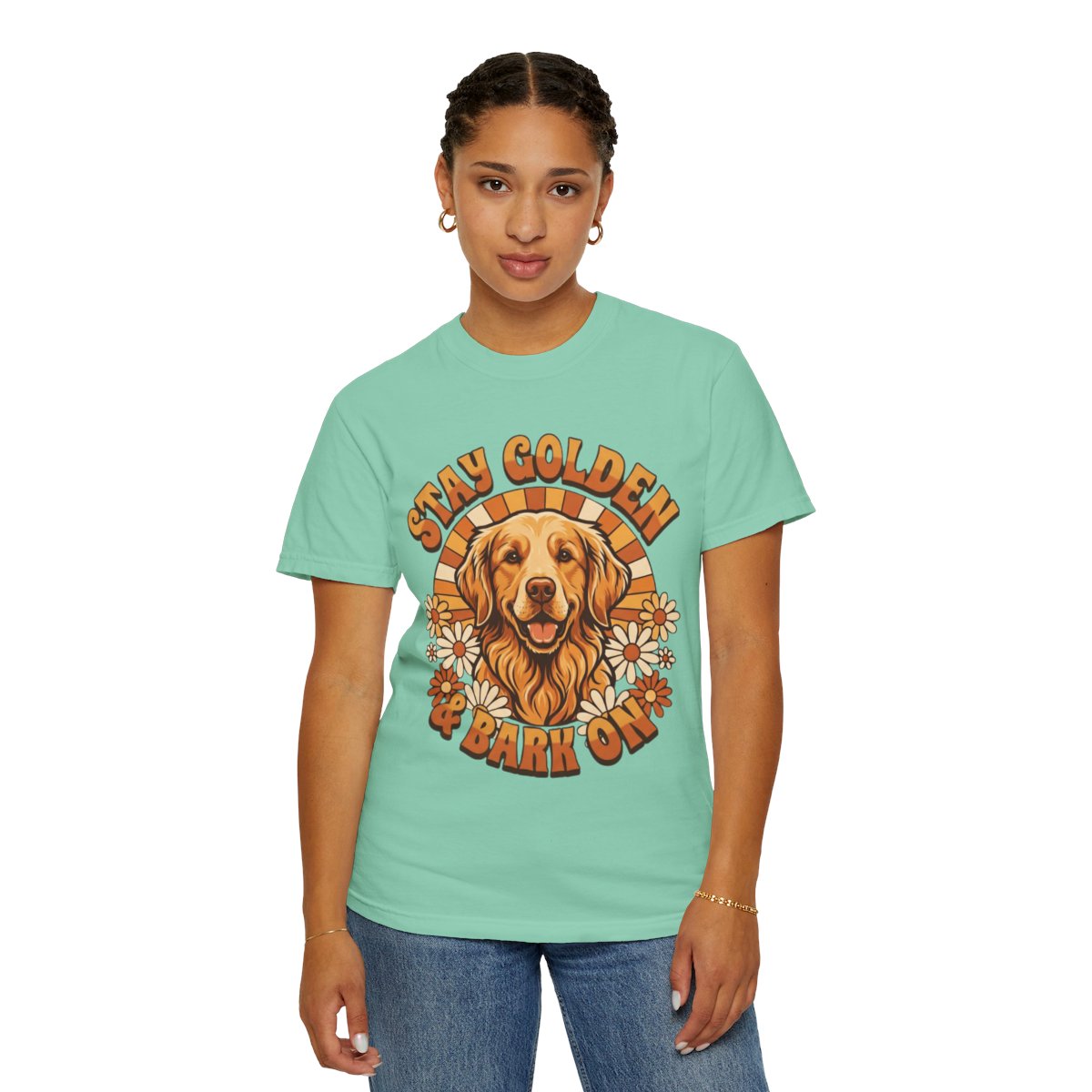 Color: Island Reef | Stay Golden & Bark On Unisex Garment-Dyed Tee