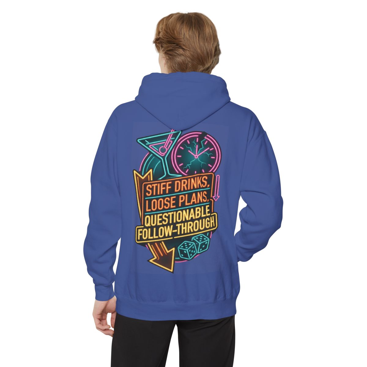 Color: Flo Blue | Stiff Drinks Loose Plans Garment-Dyed Hoodie