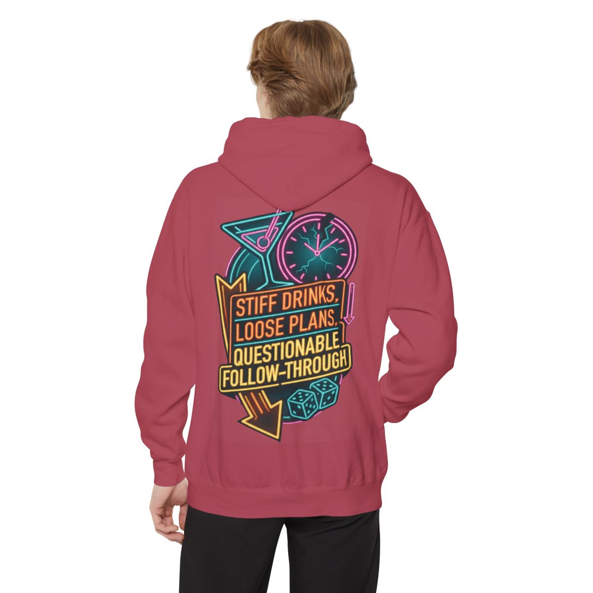 Color: Crimson | Stiff Drinks Loose Plans Garment-Dyed Hoodie