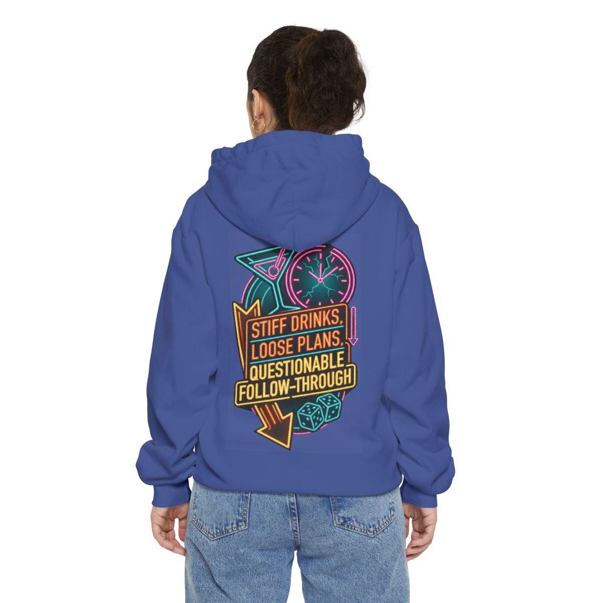 Color: Flo Blue | Stiff Drinks Loose Plans Garment-Dyed Hoodie