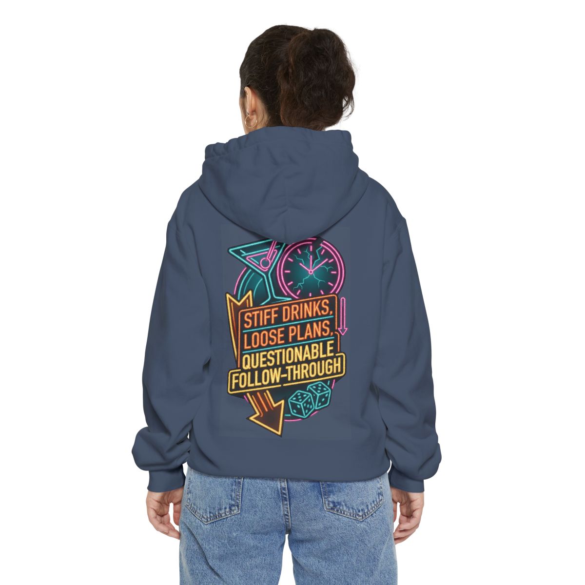 Color: Denim | Stiff Drinks Loose Plans Garment-Dyed Hoodie