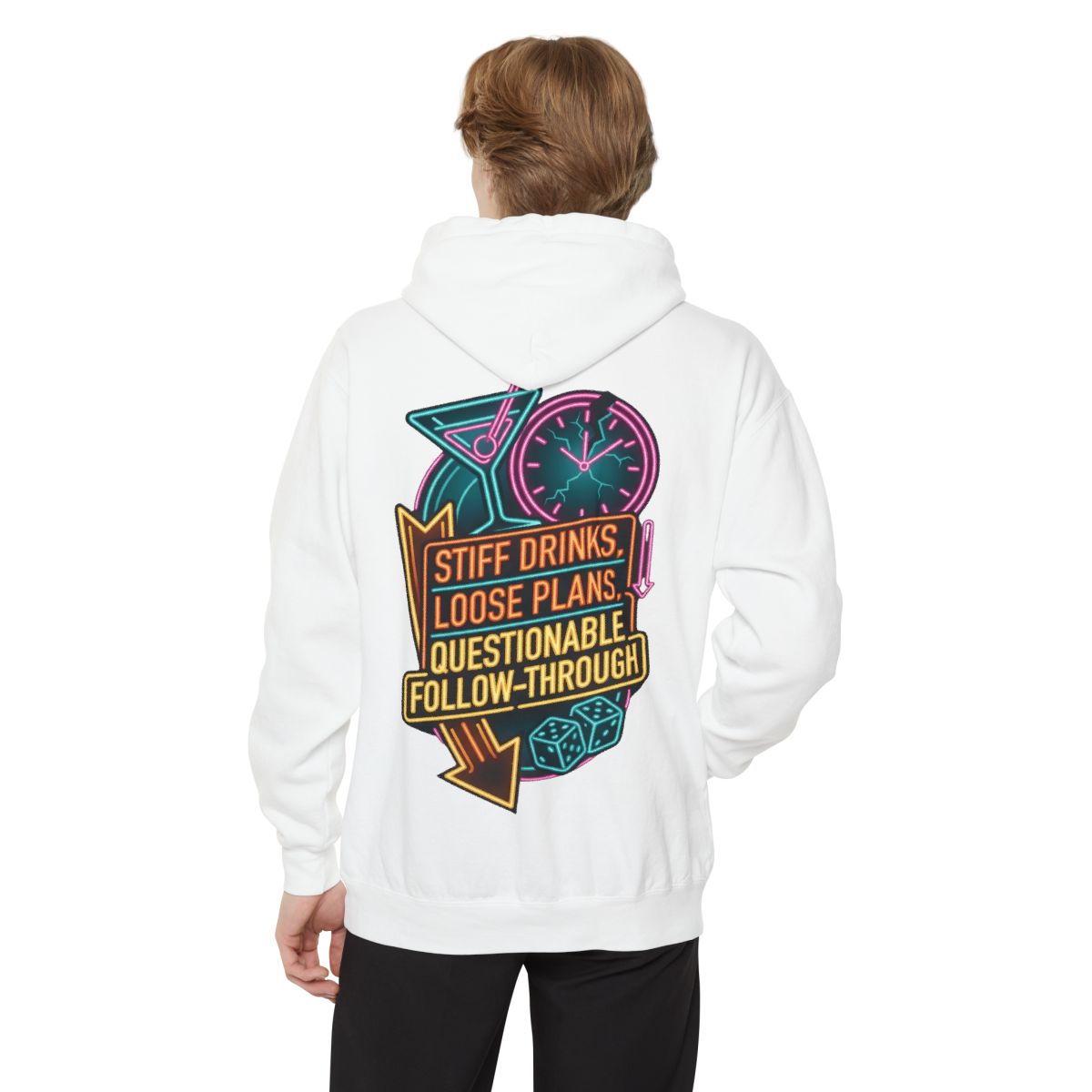Color: White | Stiff Drinks Loose Plans Garment-Dyed Hoodie