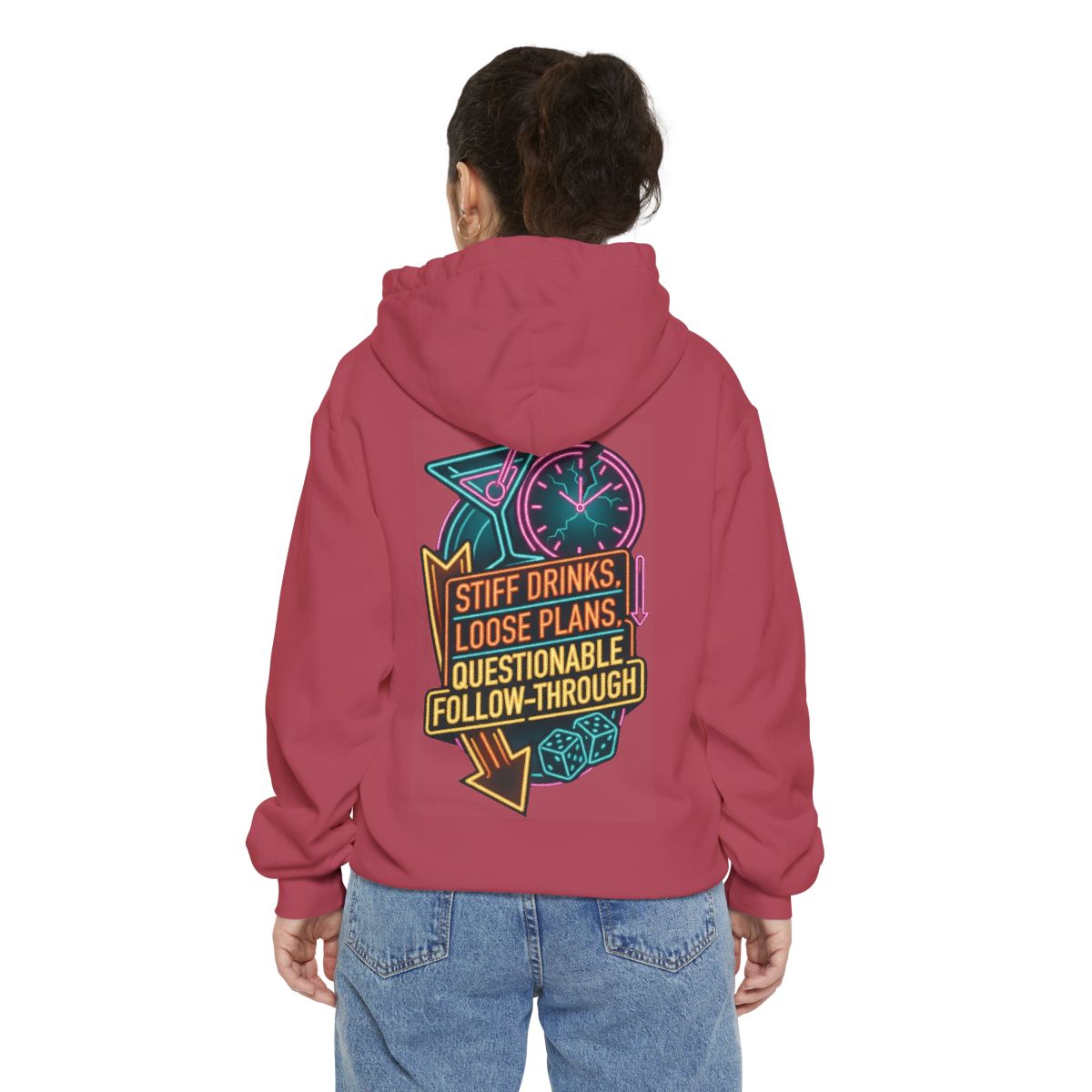 Color: Crimson | Stiff Drinks Loose Plans Garment-Dyed Hoodie