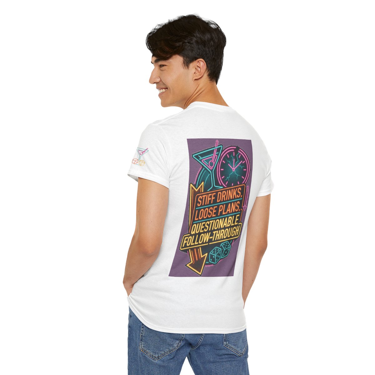 Color: White | Stiff Drinks Loose Plans Premium Graphic Tee