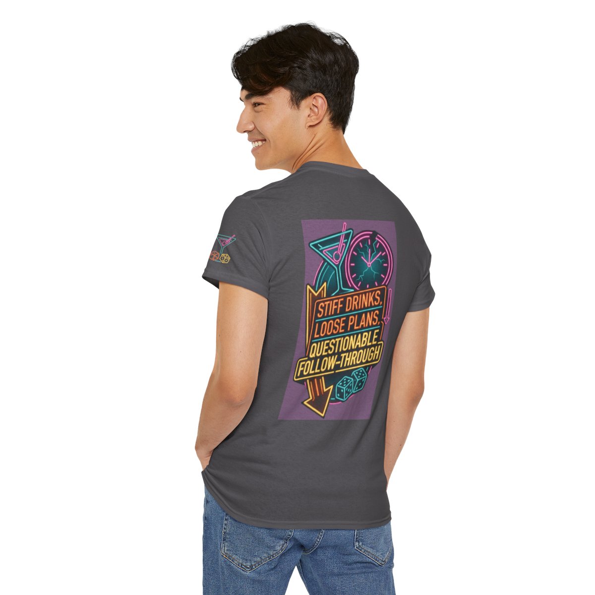Color: Charcoal | Stiff Drinks Loose Plans Premium Graphic Tee