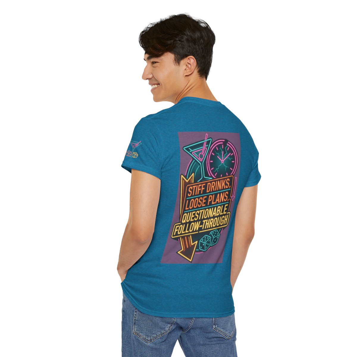 Color: Antique Sapphire | Stiff Drinks Loose Plans Premium Graphic Tee