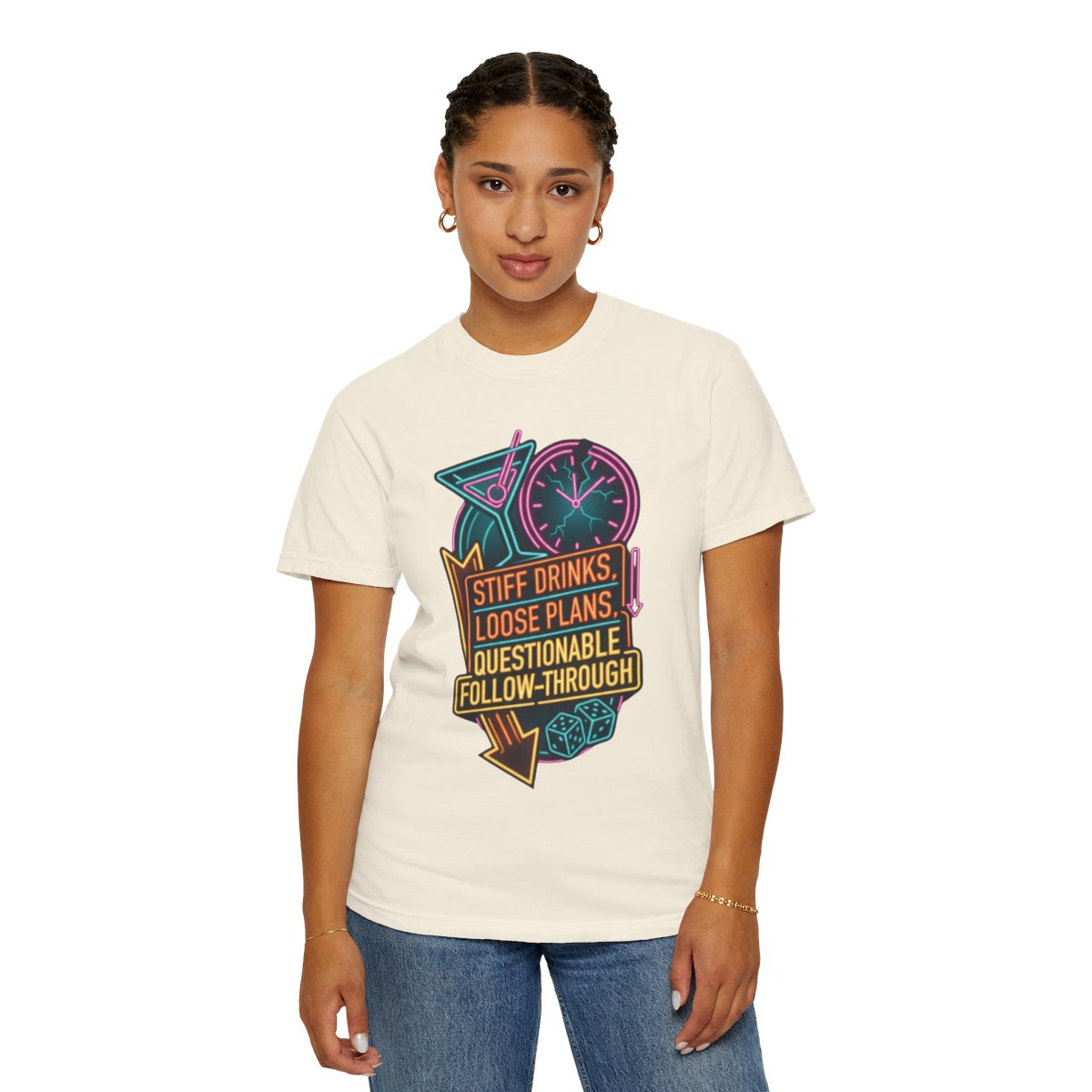 Color: Ivory | Stiff Drinks Loose Plans Unisex Garment-Dyed Tee