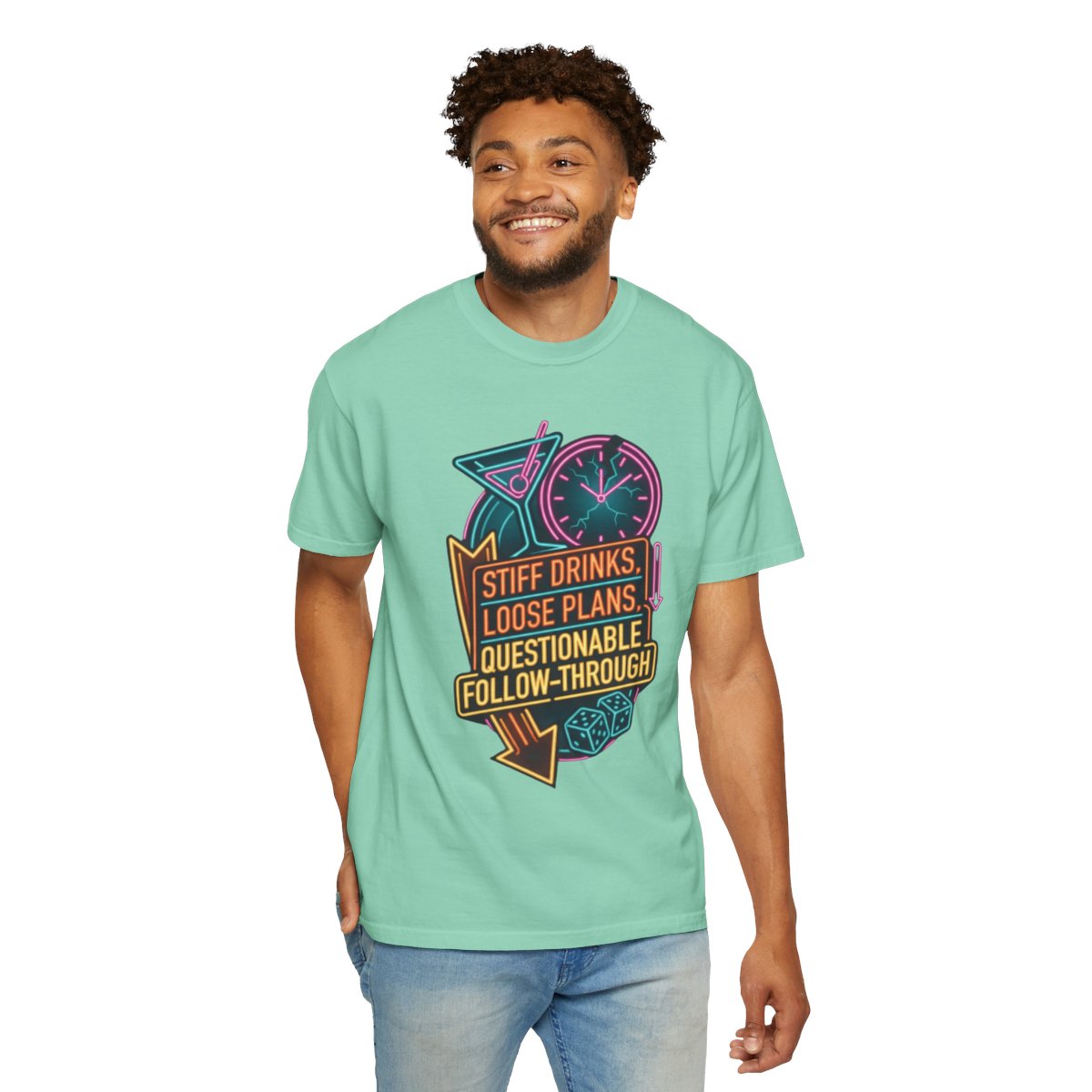 Color: Island Reef | Stiff Drinks Loose Plans Unisex Garment-Dyed Tee