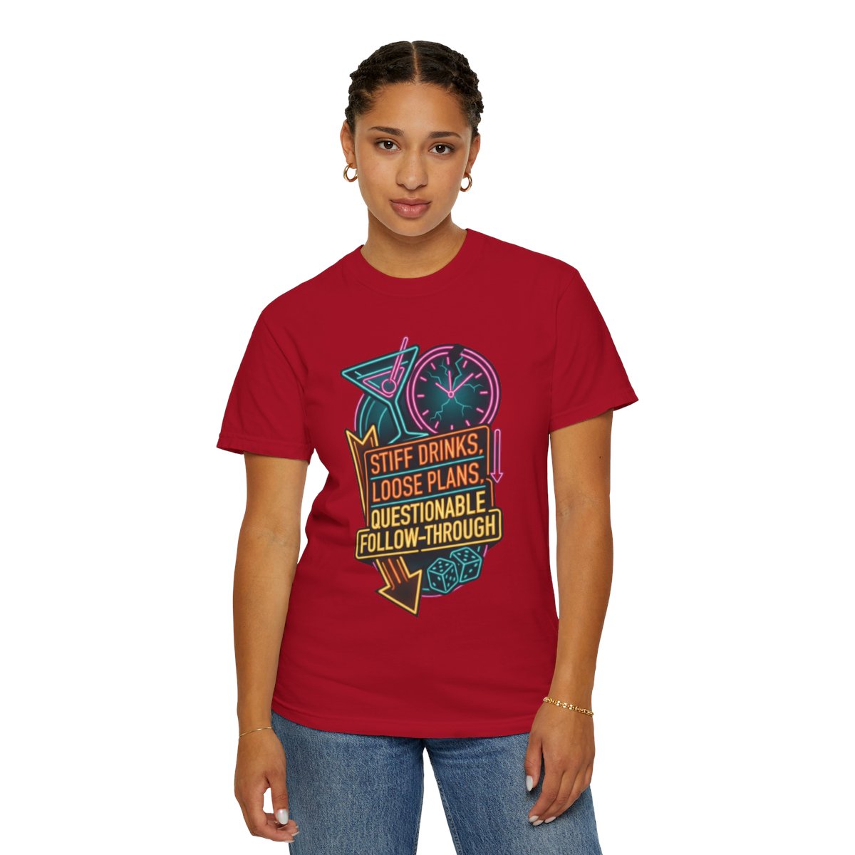 Color: Red | Stiff Drinks Loose Plans Unisex Garment-Dyed Tee