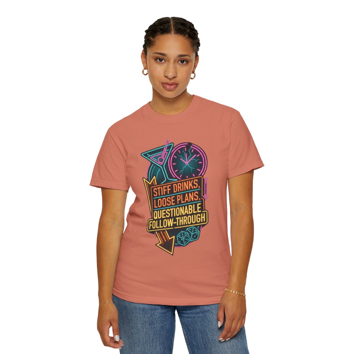 Color: Terracotta | Stiff Drinks Loose Plans Unisex Garment-Dyed Tee