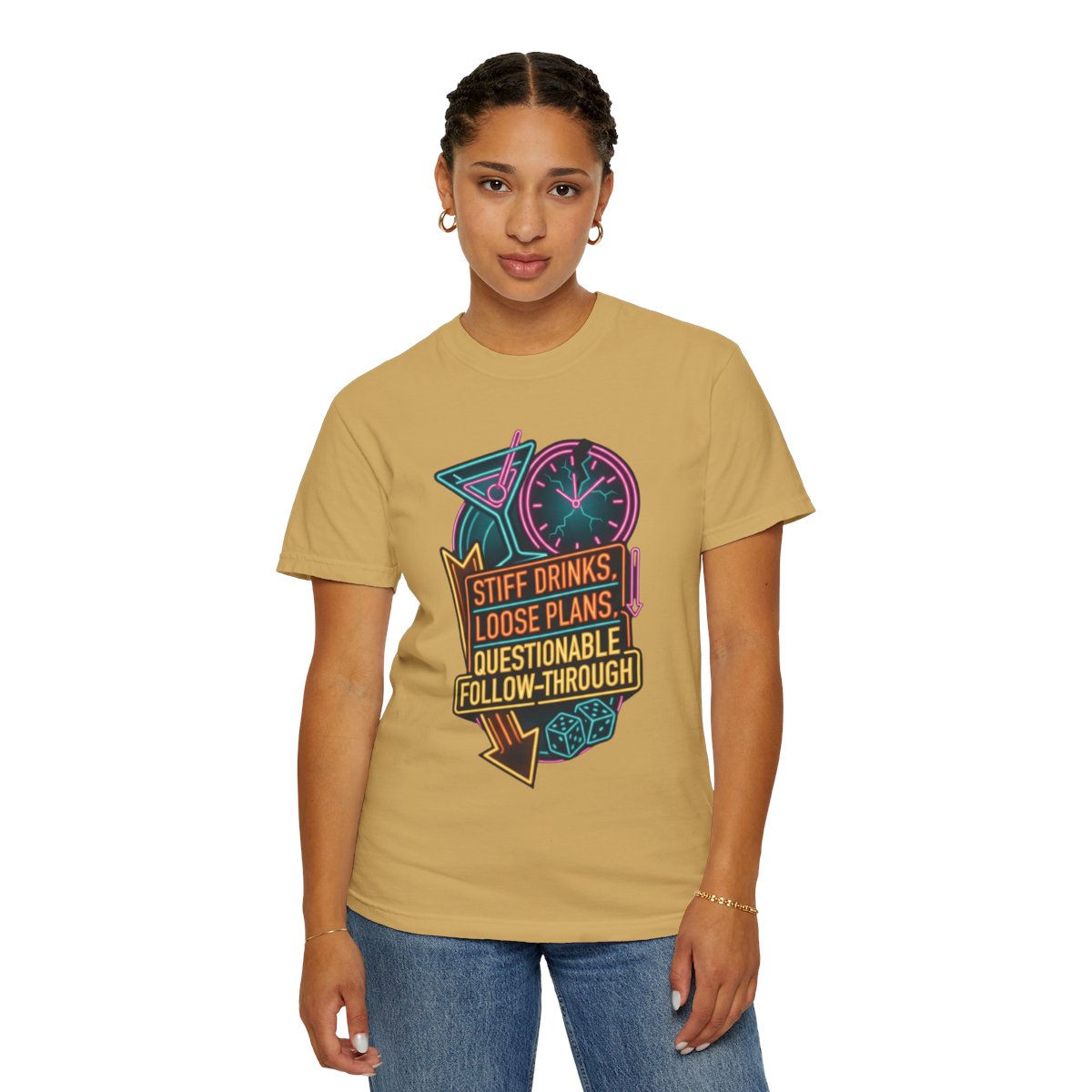 Color: Mustard | Stiff Drinks Loose Plans Unisex Garment-Dyed Tee