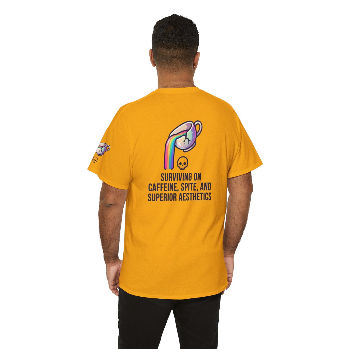 Color: Gold | Surviving on Caffeine Spite and Superior Aesthetics Premium Graphic Tee