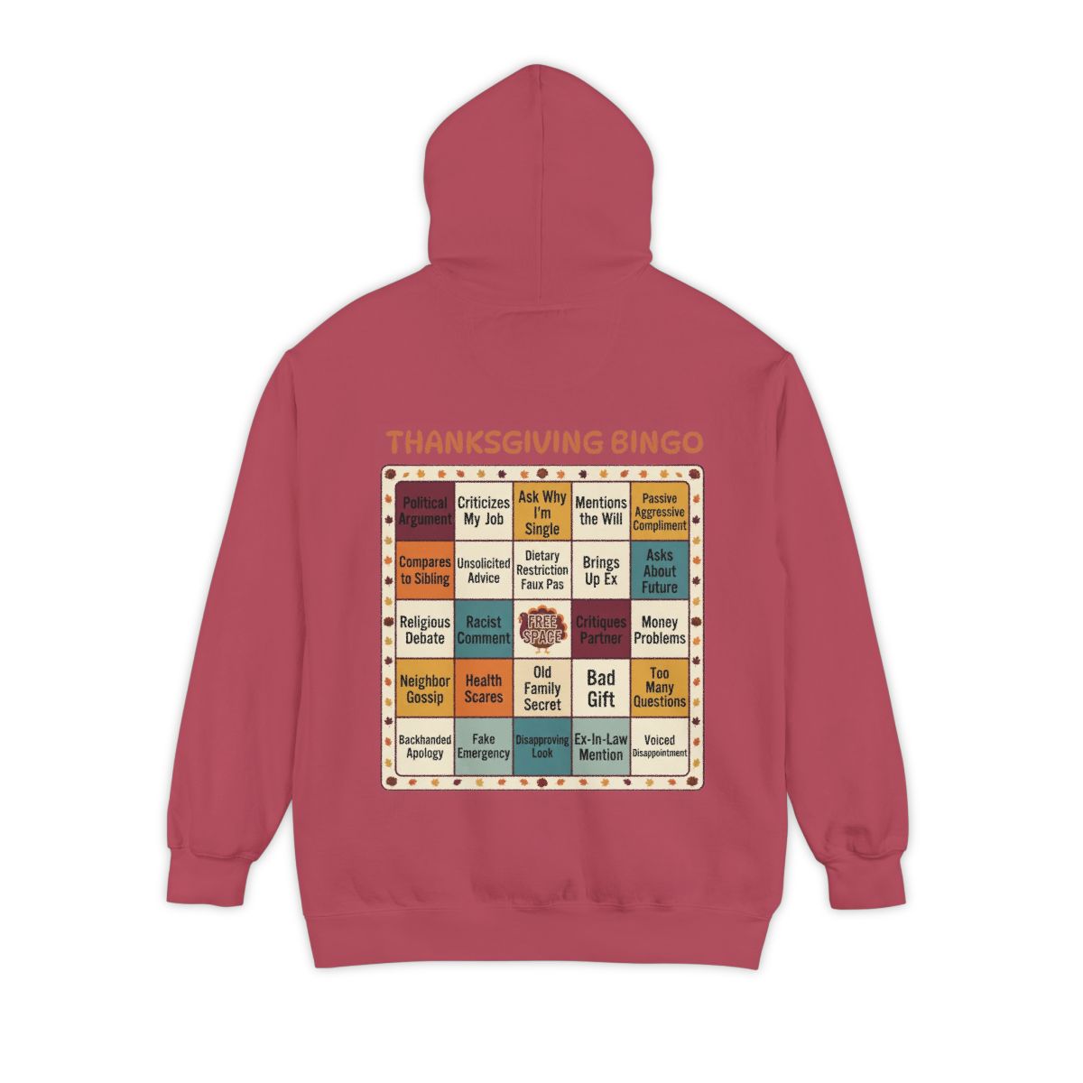 Color: Crimson | Thankgiving Bingo Garment-Dyed Hoodie