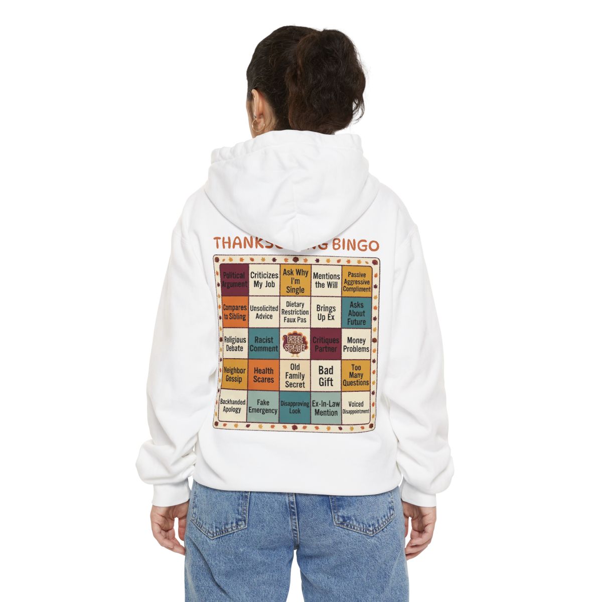 Color: White | Thankgiving Bingo Garment-Dyed Hoodie