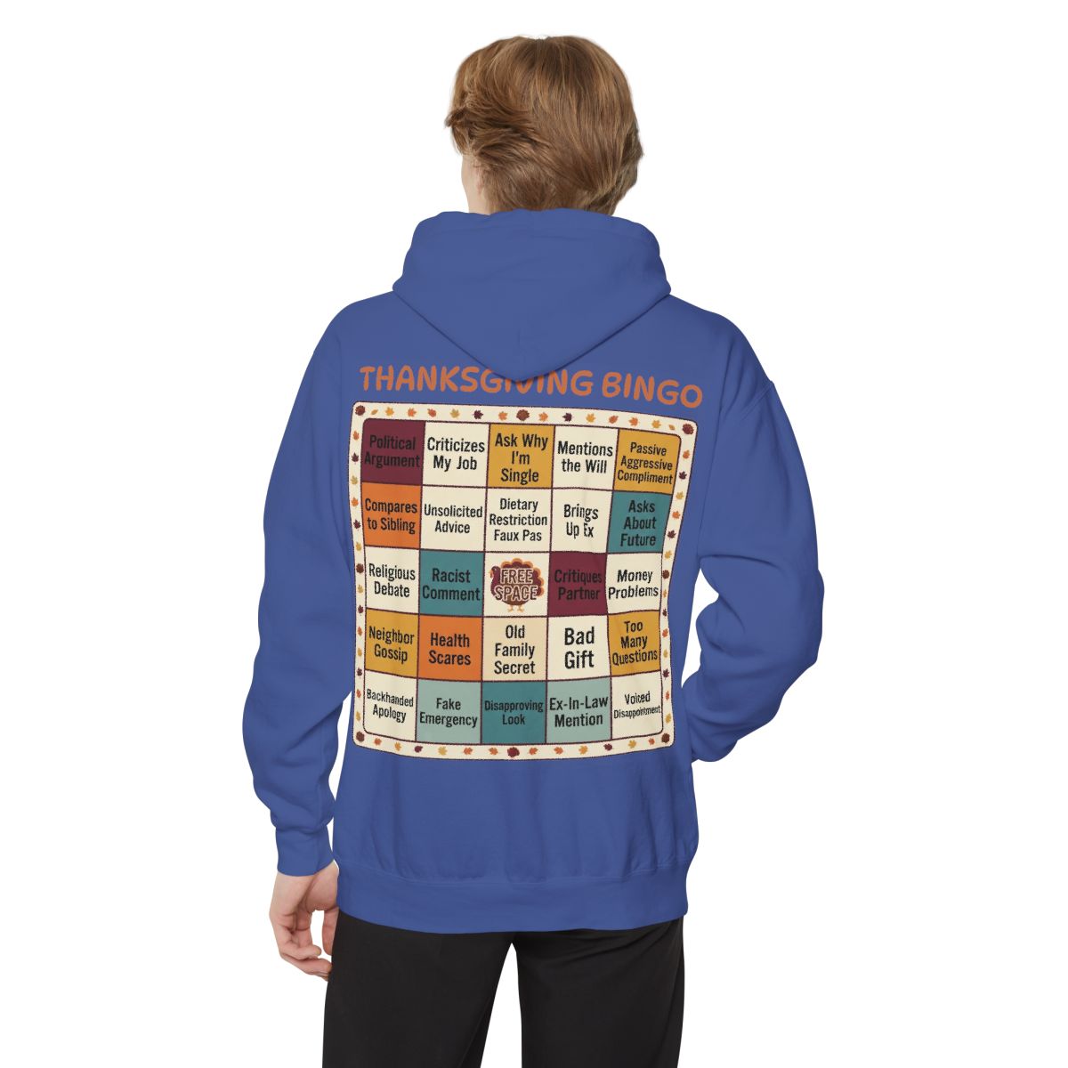 Color: Flo Blue | Thankgiving Bingo Garment-Dyed Hoodie