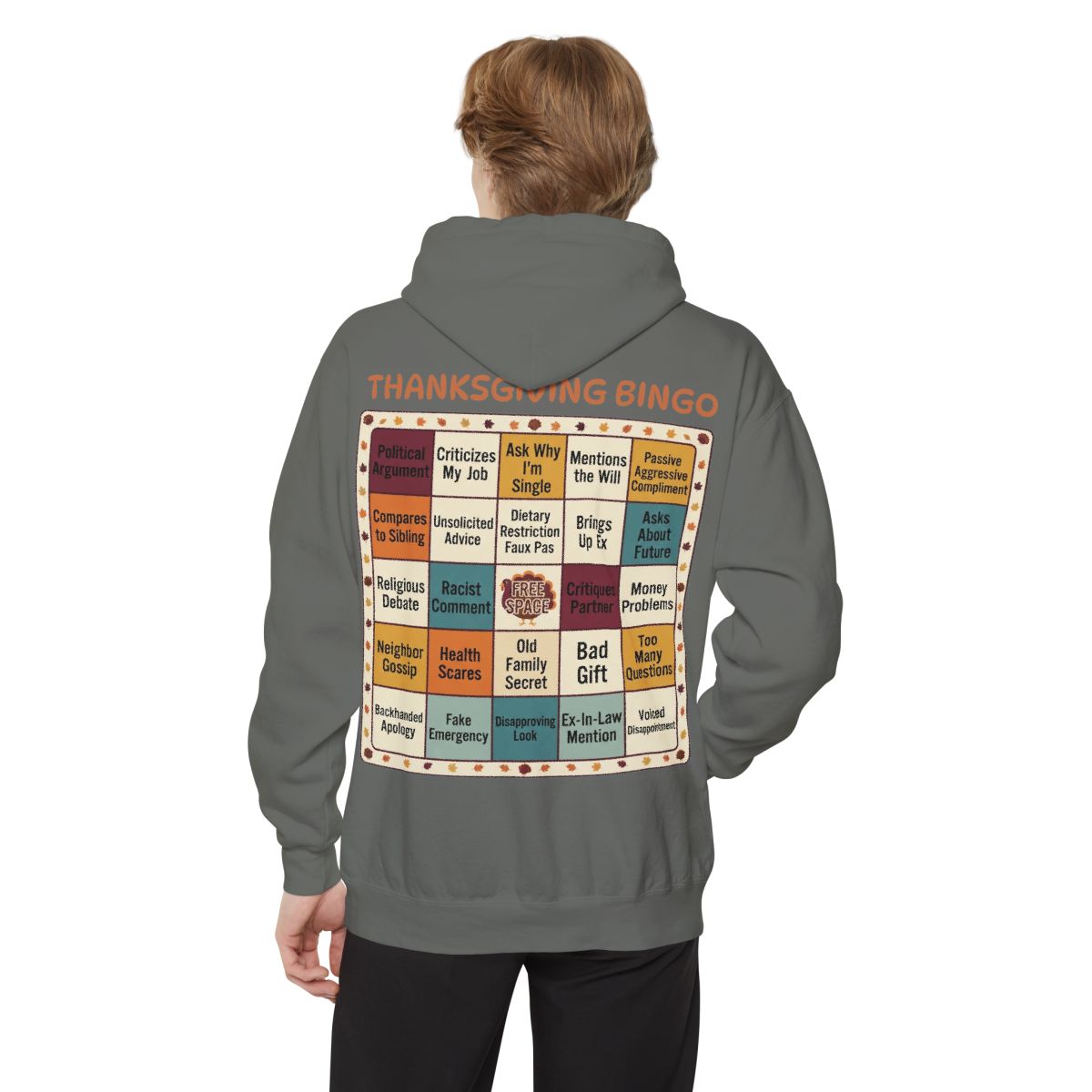 Color: Grey | Thankgiving Bingo Garment-Dyed Hoodie