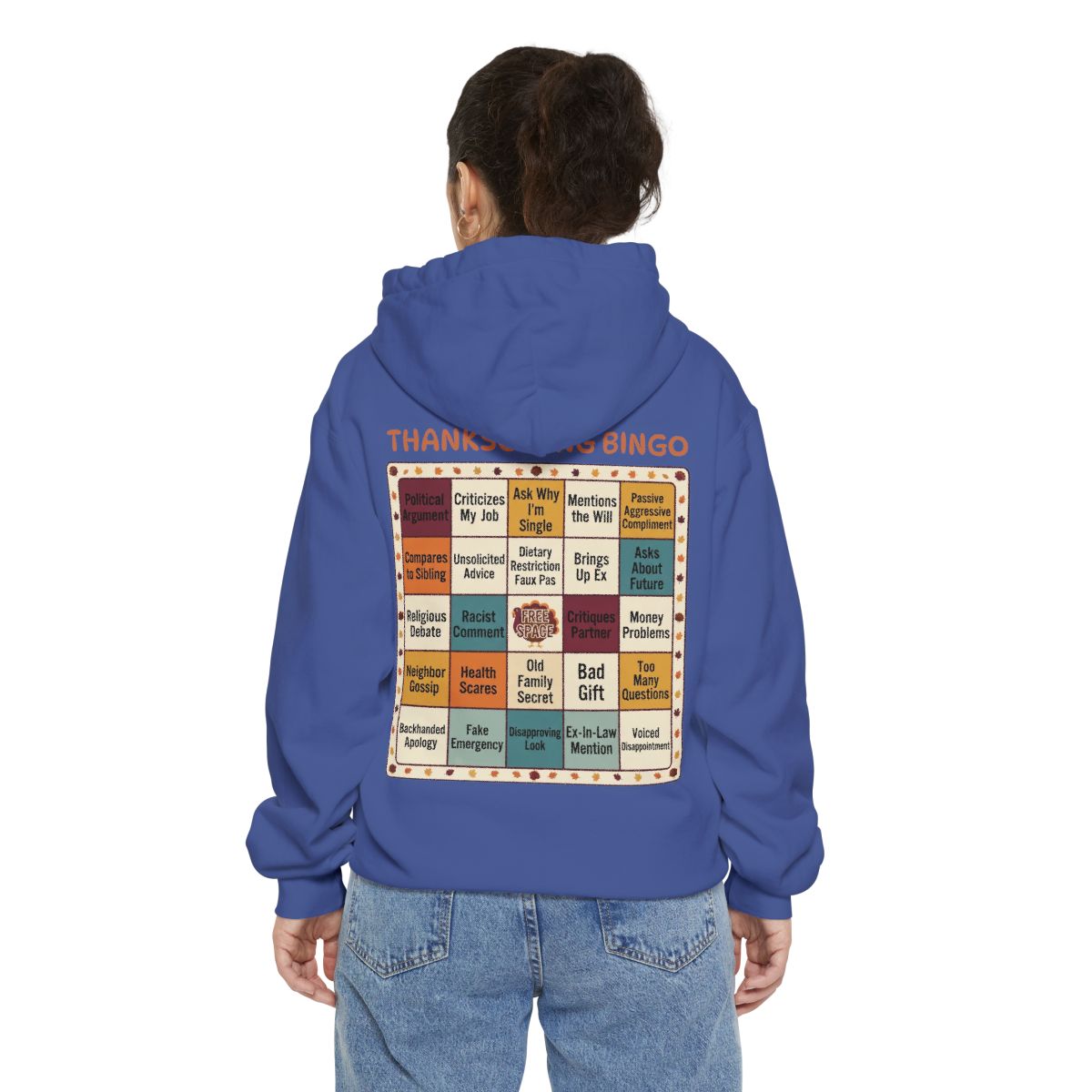 Color: Flo Blue | Thankgiving Bingo Garment-Dyed Hoodie
