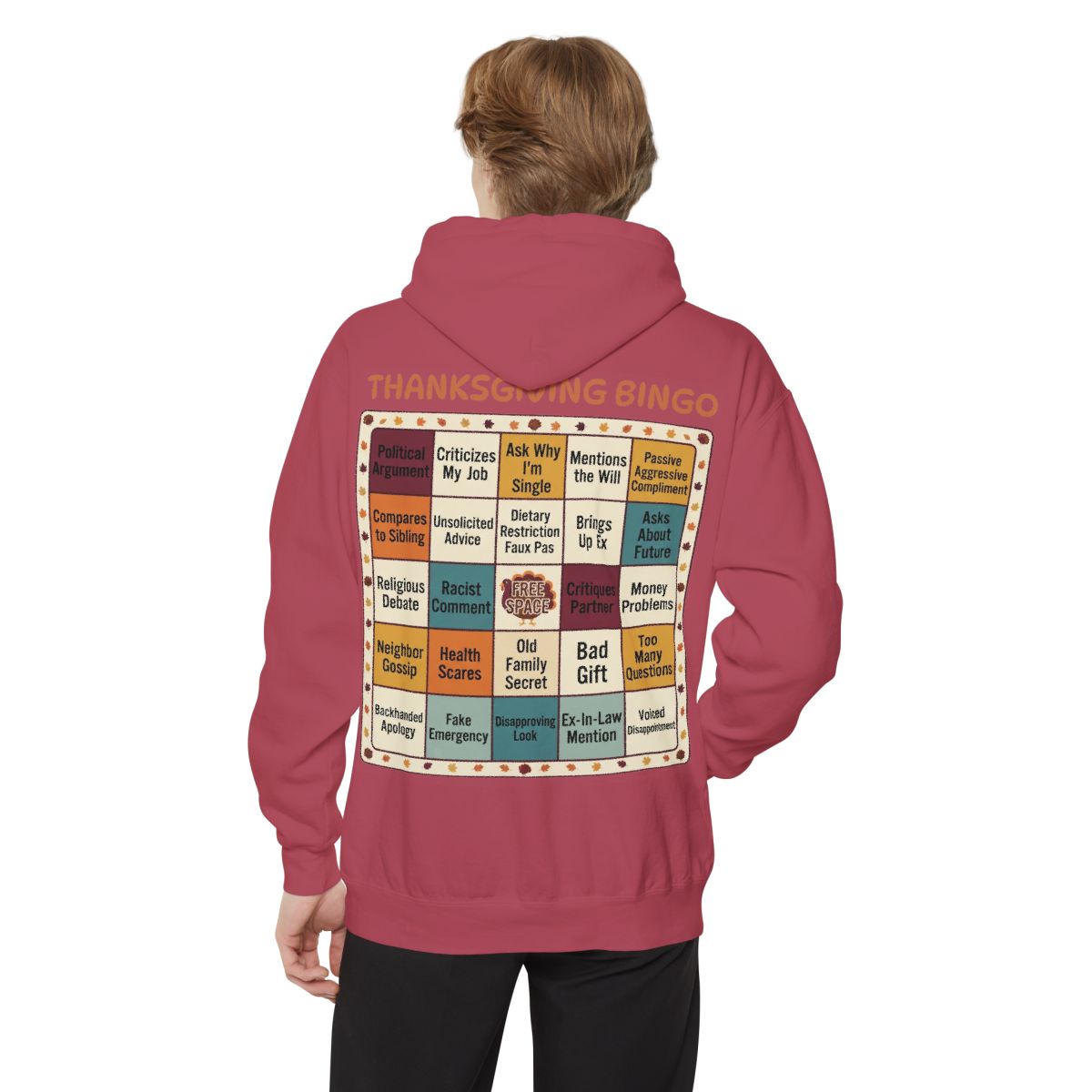 Color: Crimson | Thankgiving Bingo Garment-Dyed Hoodie