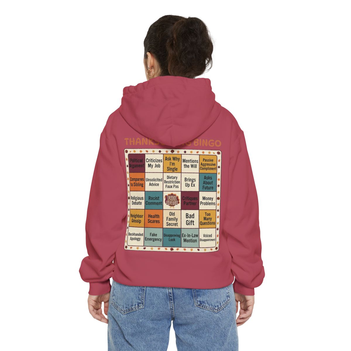 Color: Crimson | Thankgiving Bingo Garment-Dyed Hoodie