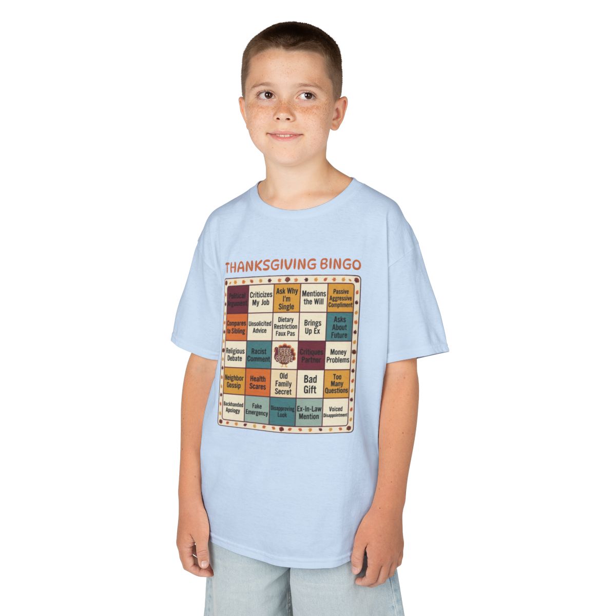 Color: Light Blue | Thankgiving Bingo Kids Tee