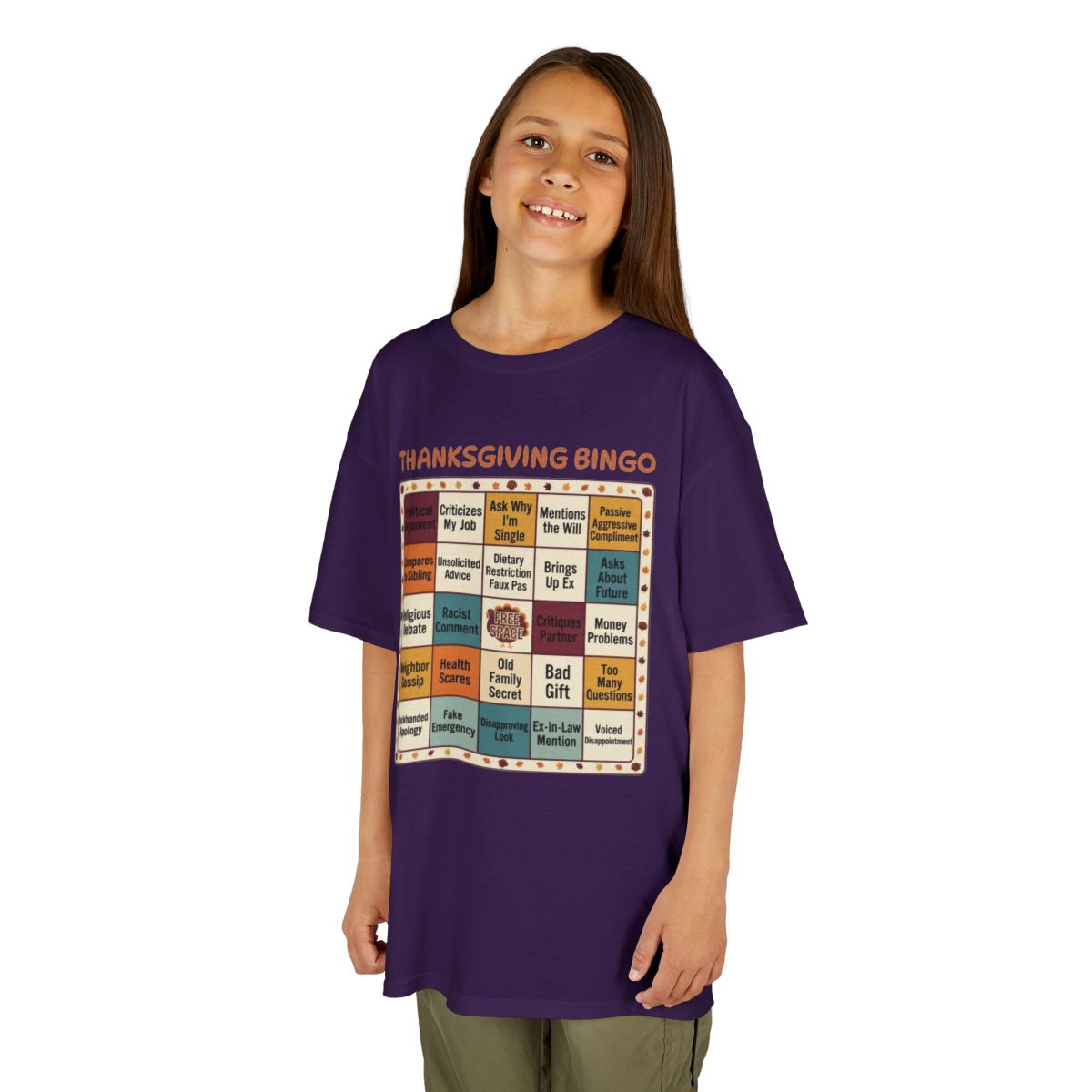 Color: Purple | Thankgiving Bingo Kids Tee