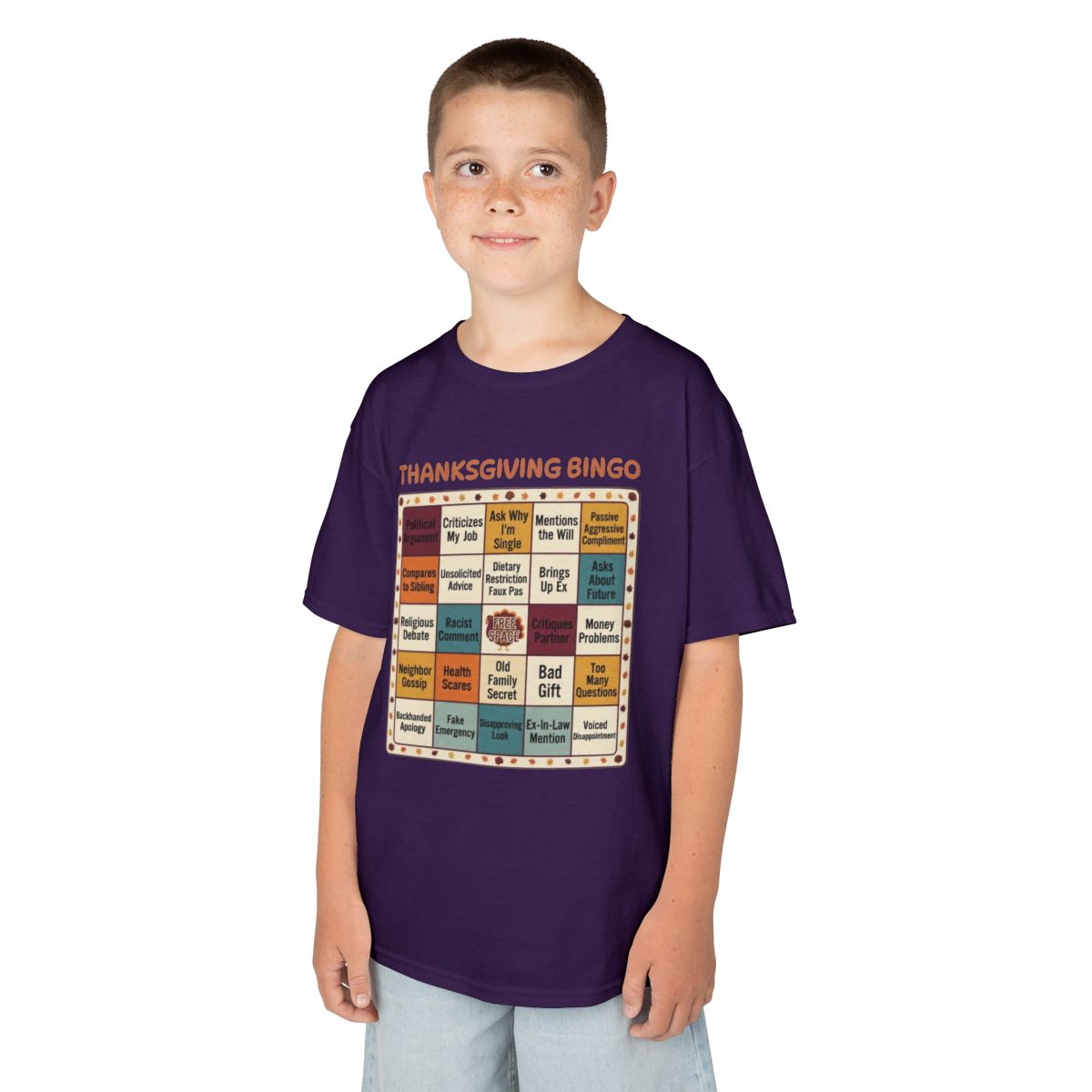Color: Purple | Thankgiving Bingo Kids Tee