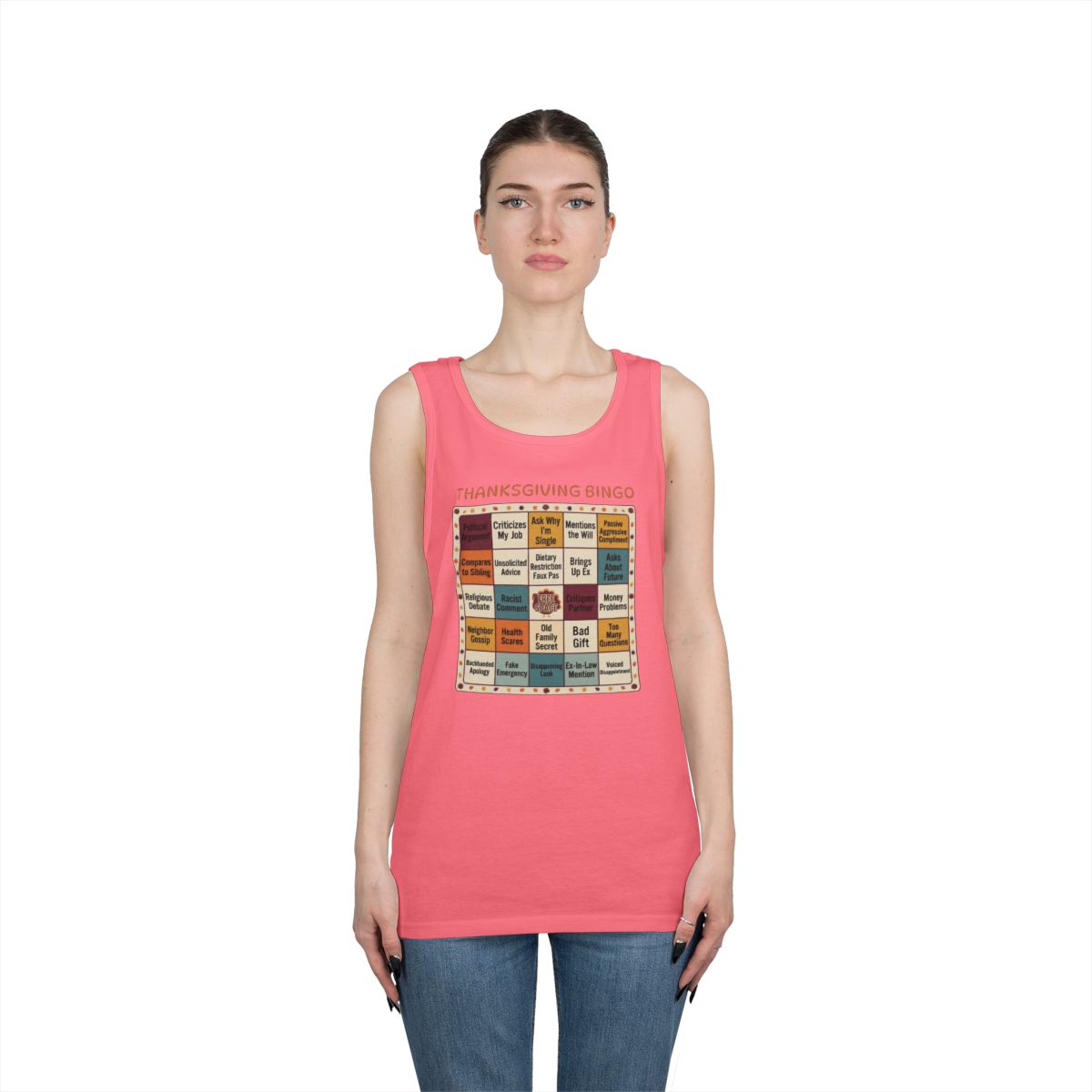 Color: Safety Pink | Thankgiving Bingo Tank Top