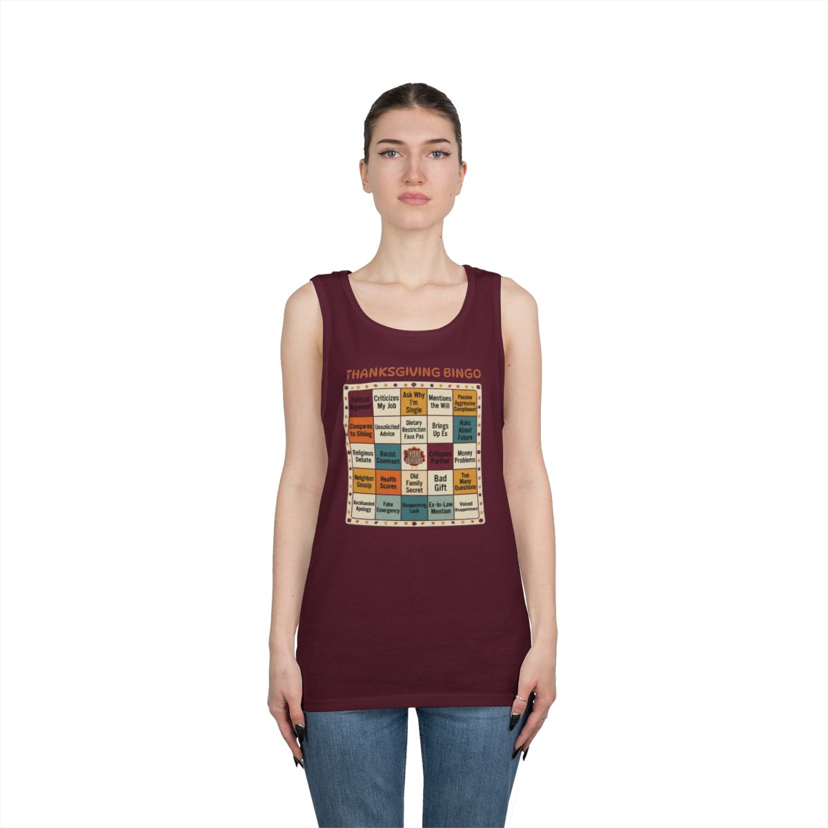 Color: Maroon | Thankgiving Bingo Tank Top