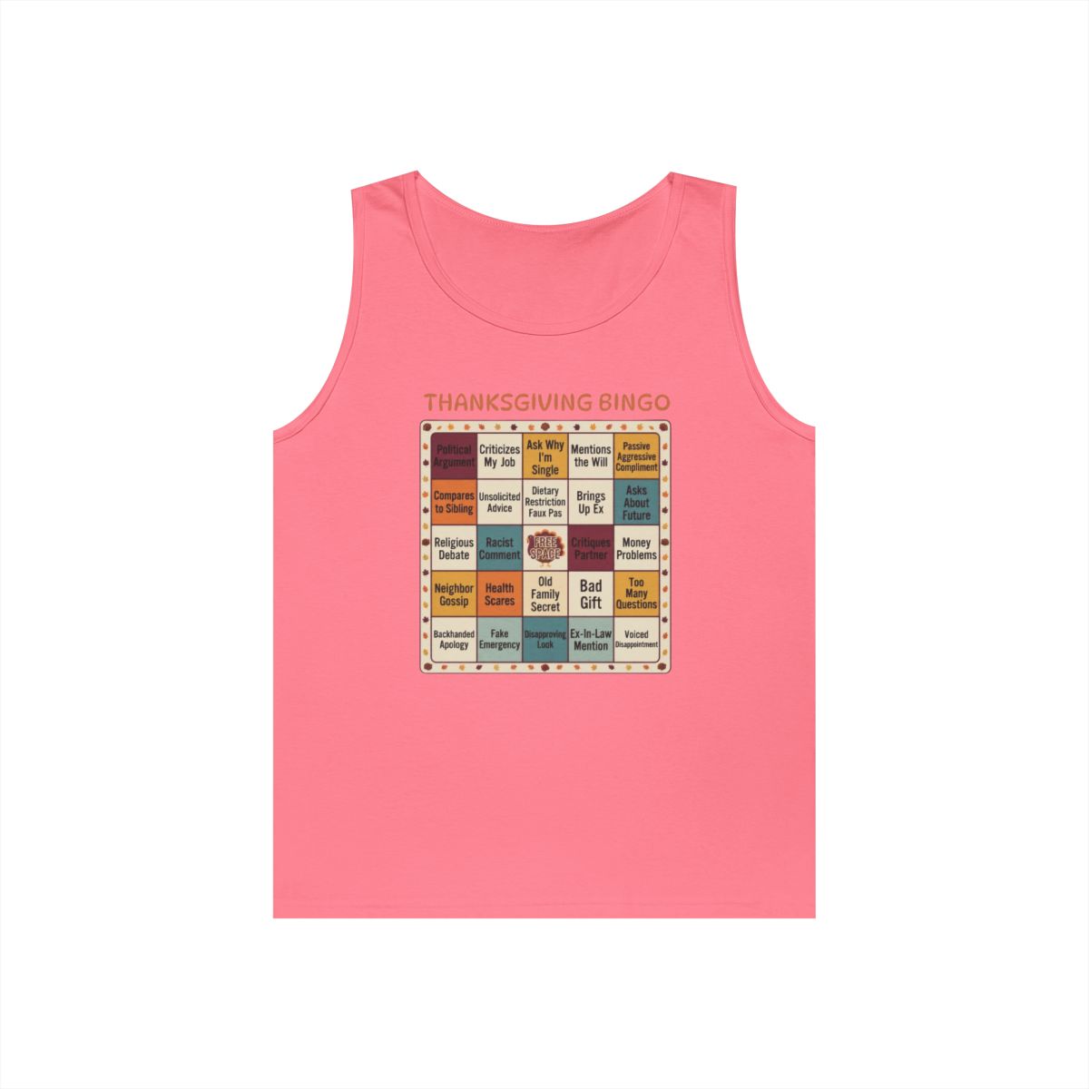 Color: Safety Pink | Thankgiving Bingo Tank Top