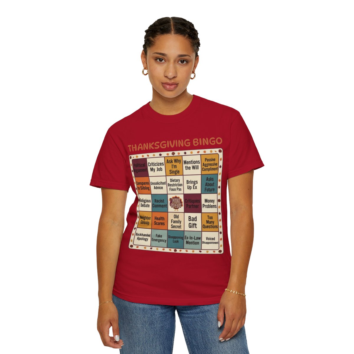 Color: Red | Thankgiving Bingo Unisex Garment-Dyed Tee