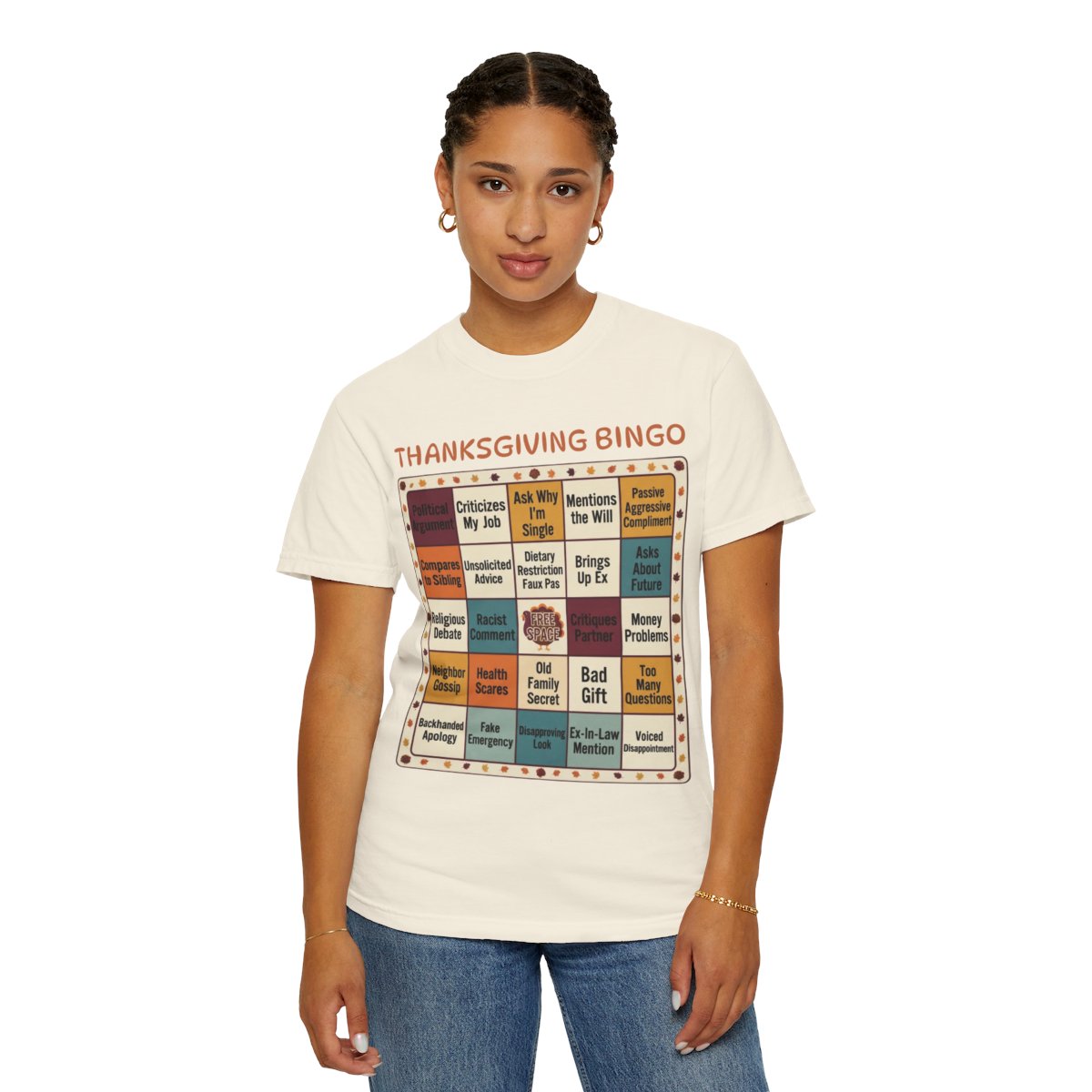 Color: Ivory | Thankgiving Bingo Unisex Garment-Dyed Tee