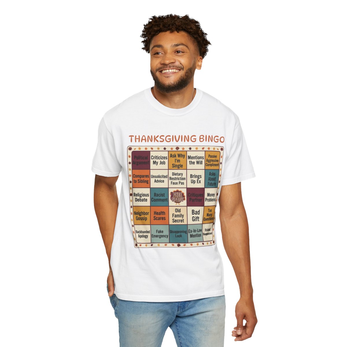 Color: White | Thankgiving Bingo Unisex Garment-Dyed Tee