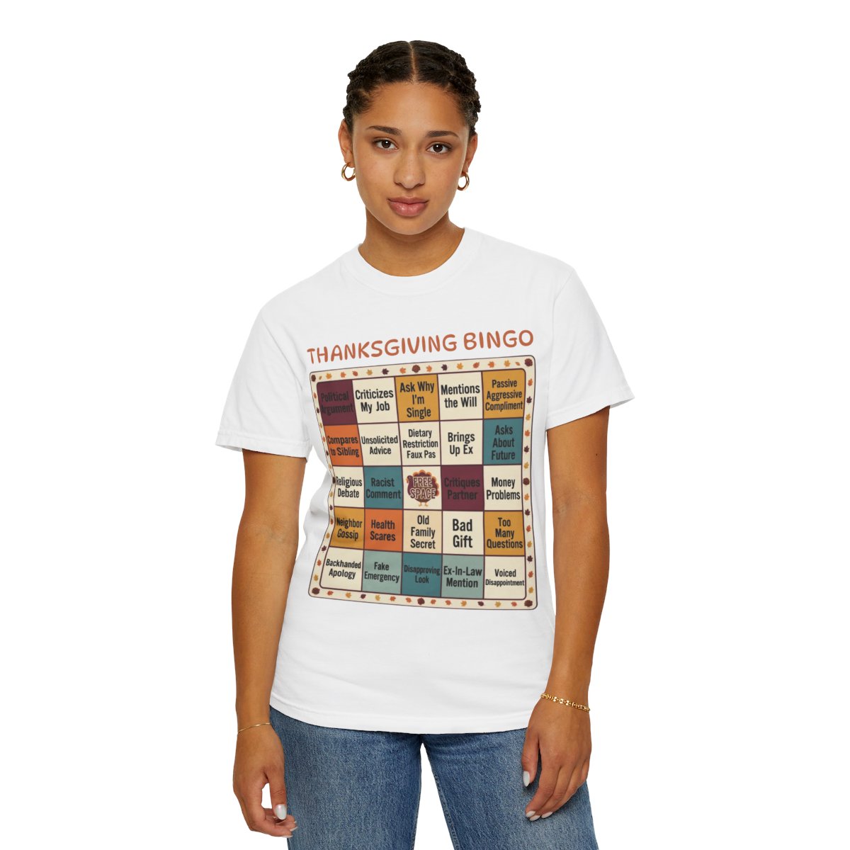 Color: White | Thankgiving Bingo Unisex Garment-Dyed Tee