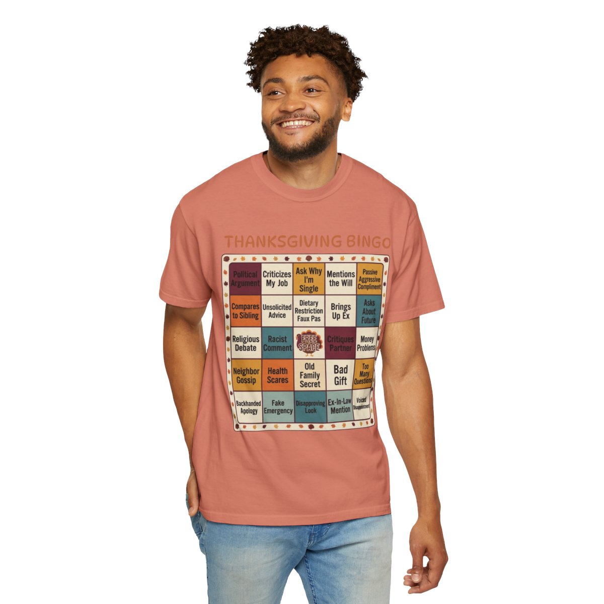 Color: Terracotta | Thankgiving Bingo Unisex Garment-Dyed Tee