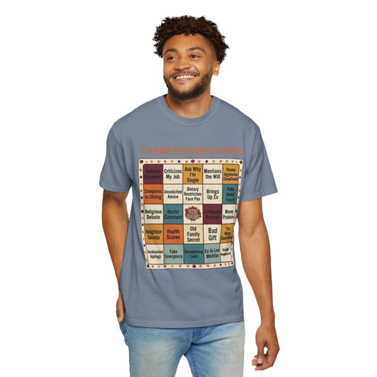 Color: Blue Jean | Thankgiving Bingo Unisex Garment-Dyed Tee
