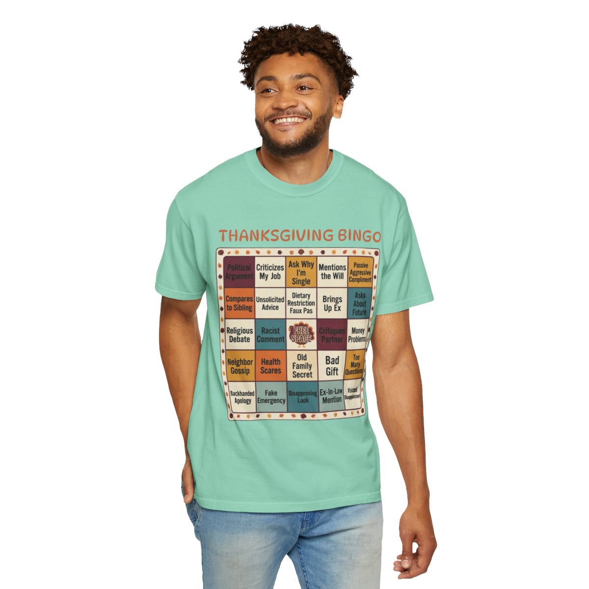 Color: Island Reef | Thankgiving Bingo Unisex Garment-Dyed Tee