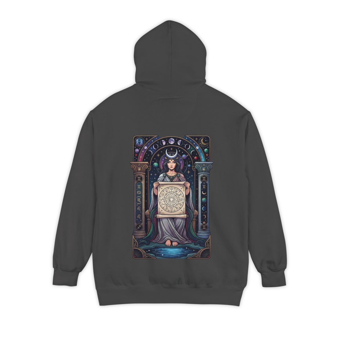 Color: Pepper | The Cosmic Tarot (High Priestess) Garment-Dyed Hoodie